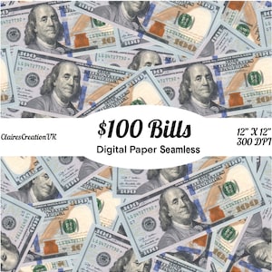 Sfondo senza soluzione di continuità con banconote da 100 dollari - Download di carta digitale, modelli senza soluzione di continuità 12 X 12, alta risoluzione.