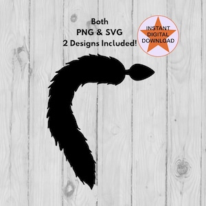 Peut inclure: Silhouette noire d'une queue touffue avec une extrémité bulbeuse, probablement pour un costume ou un élément de design. L'image comprend le texte "Both PNG & SVG 2 Designs Included!" et un badge circulaire "Instant Digital Download".