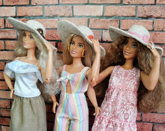 Sun hat for barbie barbie clothes handmade crochet hat for 1:6 scale dolls summer hat for 12 inch dolls doll miniature wide-brim hat Sun hat for barbie barbie clothes handmade crochet hat for 1:6 scale dolls summer hat for 12 inch dolls doll miniature wide-brim hat