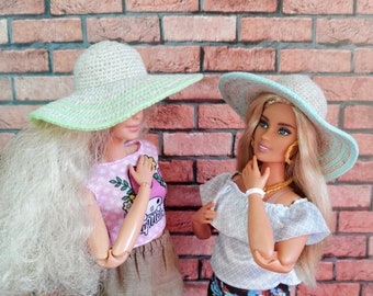 Sun hat for barbie barbie clothes handmade crochet hat for 1:6 scale dolls summer hat for 12 inch dolls doll miniature wide-brim hat Sun hat for barbie barbie clothes handmade crochet hat for 1:6 scale dolls summer hat for 12 inch dolls doll miniature wide-brim hat