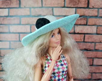Sun hat for barbie barbie clothes handmade crochet hat for 1:6 scale dolls summer hat for 12 inch dolls doll miniature wide-brim hat Sun hat for barbie barbie clothes handmade crochet hat for 1:6 scale dolls summer hat for 12 inch dolls doll miniature wide-brim hat