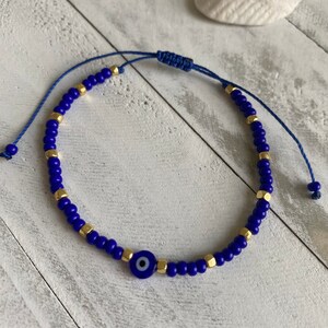 Blue Evil Eye bracelet,Charm bracelet,Adjustable Bracelet,Evil Eye Beads, Bohemian jewelry,Evil Eye Charm, Stack bracelets, Mothers Day Gift