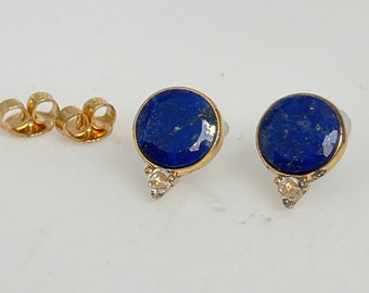 Stud earrings lapis lazuli and rock crystal