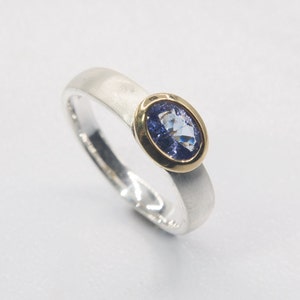 Tanzanite ring, silver partially gold-plated, ring size 54