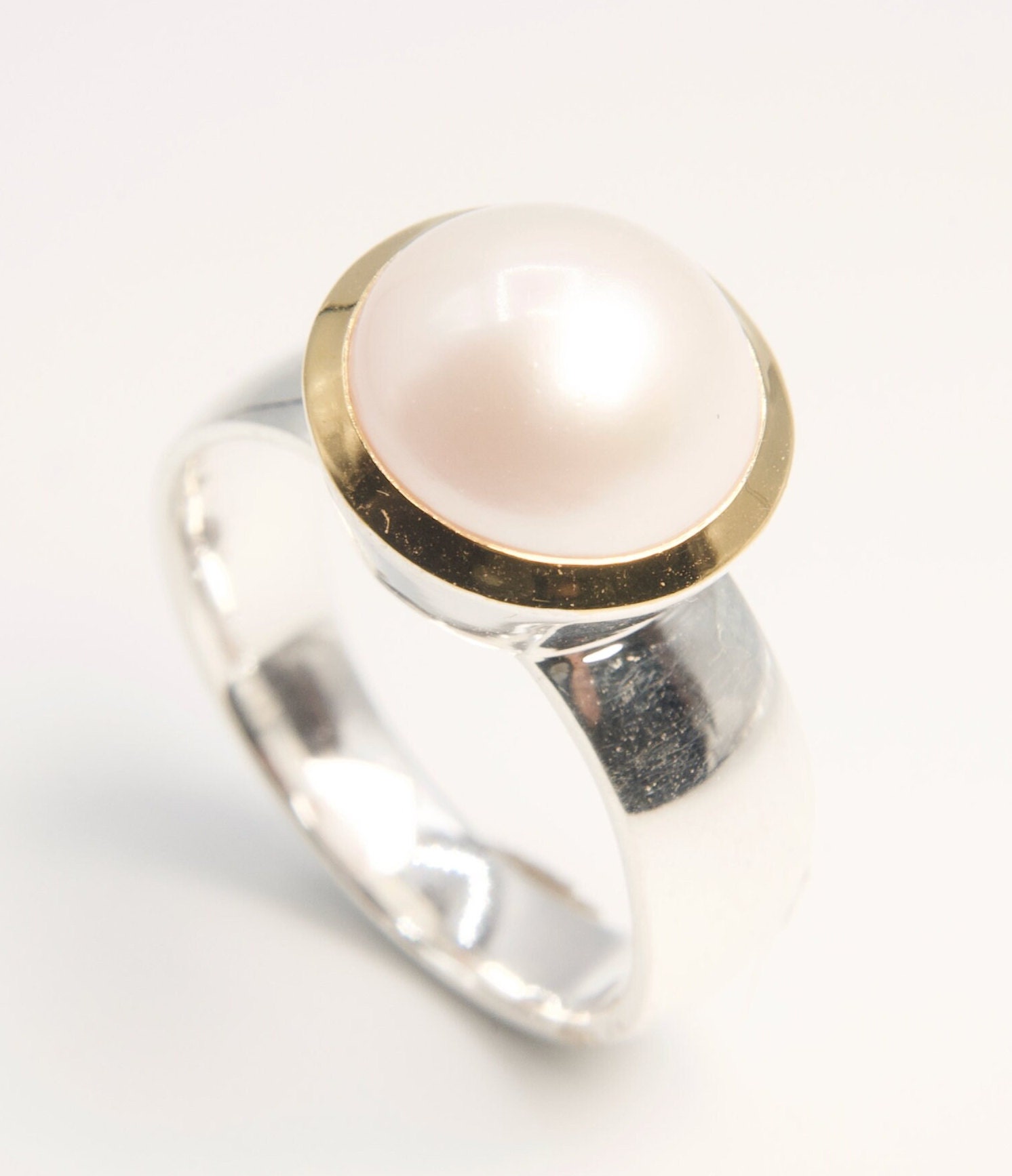Silver Ring With Large Pearl - Etsy
