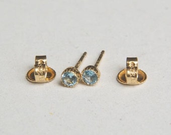 Topaz stud earrings 3 mm silver gold plated