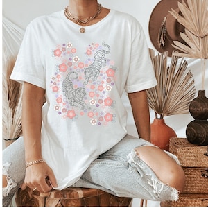 Tiger Shirt Year Of The Tiger Tiger T Shirt Graphic Tiger Tee Tiger Graphic Tee Botanical Shirt  Tiger Tshirt Vintage Tiger Shirt Tiger Tee