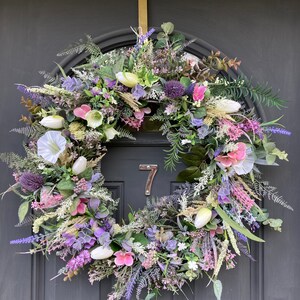 Artificial Wildflower Wreath, Eucalyptus & Lavender, 55cm image 3