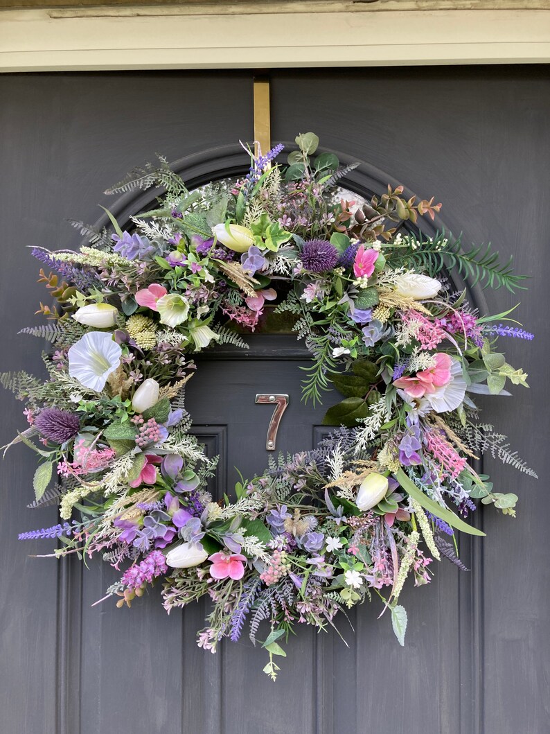 Artificial Wildflower Wreath, Eucalyptus & Lavender, 55cm image 3