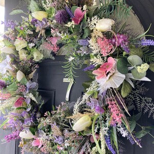 Artificial Wildflower Wreath, Eucalyptus & Lavender, 55cm image 4