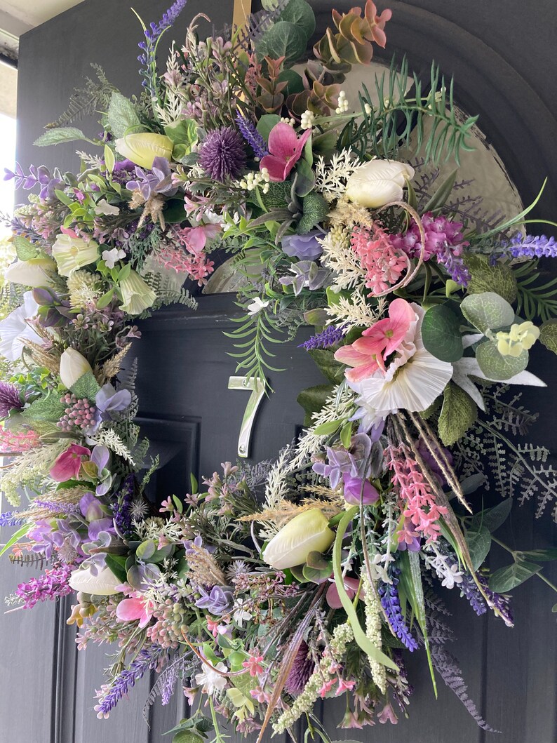 Artificial Wildflower Wreath, Eucalyptus & Lavender, 55cm image 4