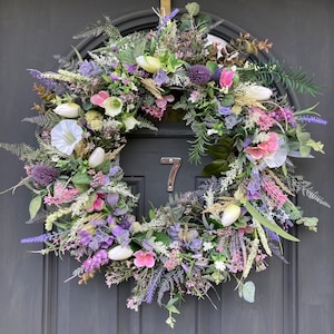 Artificial Wildflower Wreath, Eucalyptus & Lavender, 55cm image 1