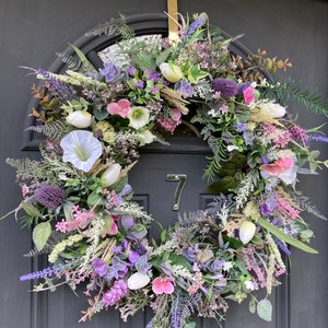 Artificial Wildflower Wreath, Eucalyptus & Lavender, 55cm image 2