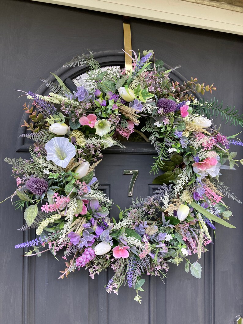Artificial Wildflower Wreath, Eucalyptus & Lavender, 55cm image 2