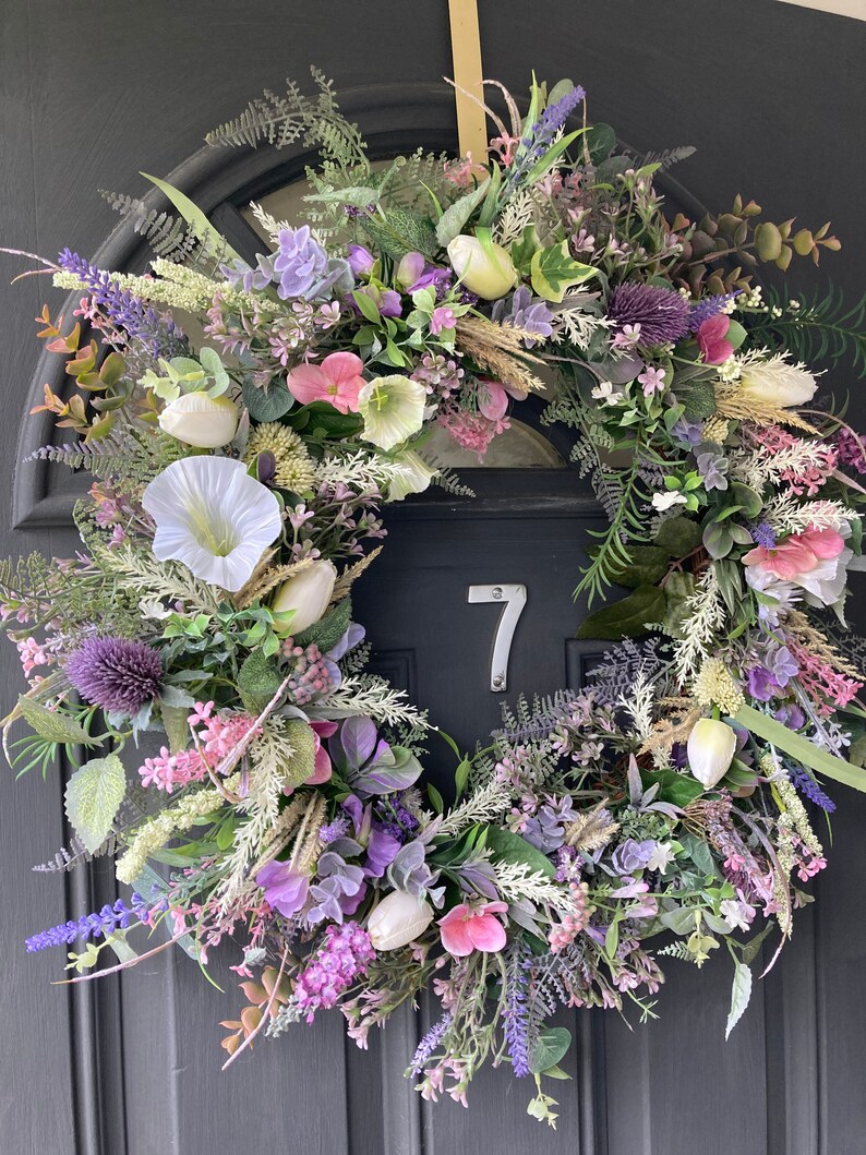 Artificial Wildflower Wreath, Eucalyptus & Lavender, 55cm image 5