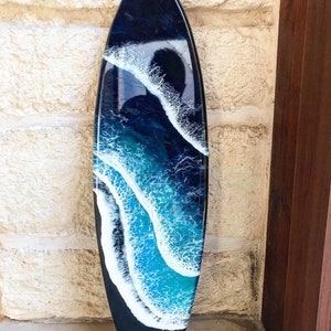 Decorative Surfboard Decorative surfboard in Precious essence of WENGÈ and Wave Effect Epoxy Resin 75x22x3cm