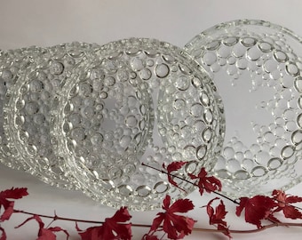 4+1 vintage glass bowl set, Scandinavian design, bubble pattern, 70s
