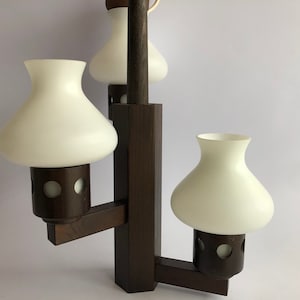 Vitrika Vintage Pendant Lamp, Mid Century Hanging Lamp, Opaline and Teak, 70s