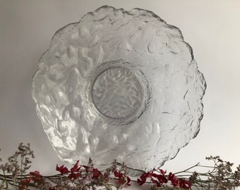 Mid century glass bowl, ice glass, art glass, XXL fruit bowl, Finnish design, 1980s, 34.5 cm