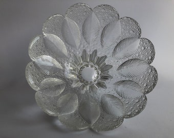 Lausitzer Glas MEDEA, vintage serving bowl, ice feather flower, clear glass, 80s