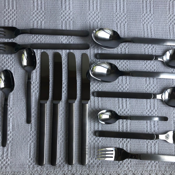 BSF, Bremer Silberschmiede Tradition, vintage cutlery set, 16 pieces, stainless steel Nirosta, half polished, rustproof, 60s-70s