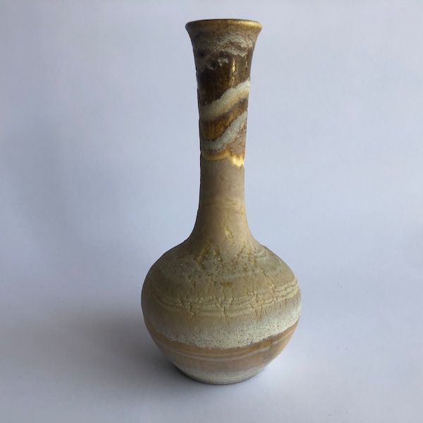 Einzigartige Studio Keramik Vase, strukturiert, signiert "S", Vintage Keramik, MCM, beige braun, 24 cm