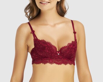 Rose Red Padded Bra - Women's Sexy Sensual Lace Bra Underwear Lingerie With Diamond Detailing