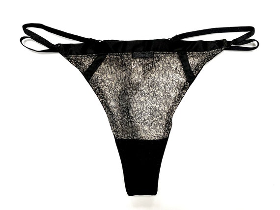 Black Eva Thong Panty Sexy Erotic Lingerie for Women High Rise