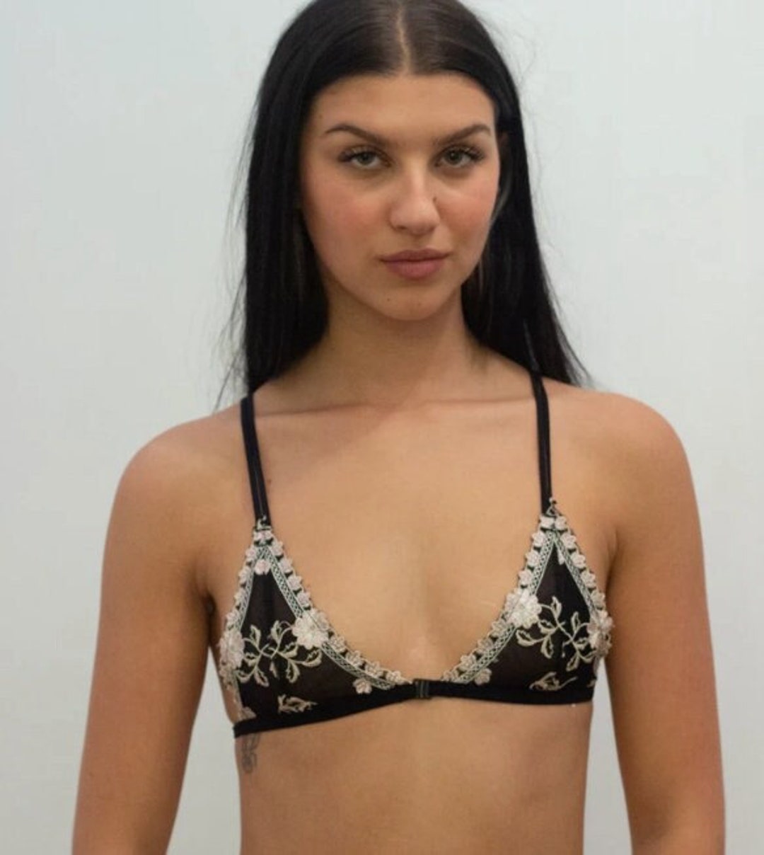 Black Floral Paradise Bralette Bra Mesh Lace Floral Sexy Etsy