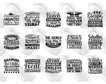 Travel Quotes, Wanderlust Phrases, Digital Download, Dxf, Png, Eps, Svg Bundle, Cut file for Cricut, Travel PNG, Silhouette, Vacation Shirts