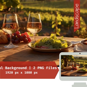 Vineyard Lunch Digitale Tapete für Teams, Zoom,Skype, Twitch Banner,Skype,WebEx,Retro Virtueller Hintergrund, Kunst,Instant Download 16:9