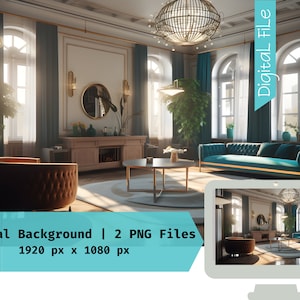 Art Deco Living Room Background Backdrop Office Background Microsoft Teams | Work from Home Zoom | Virtual Background Digital Download PNGs