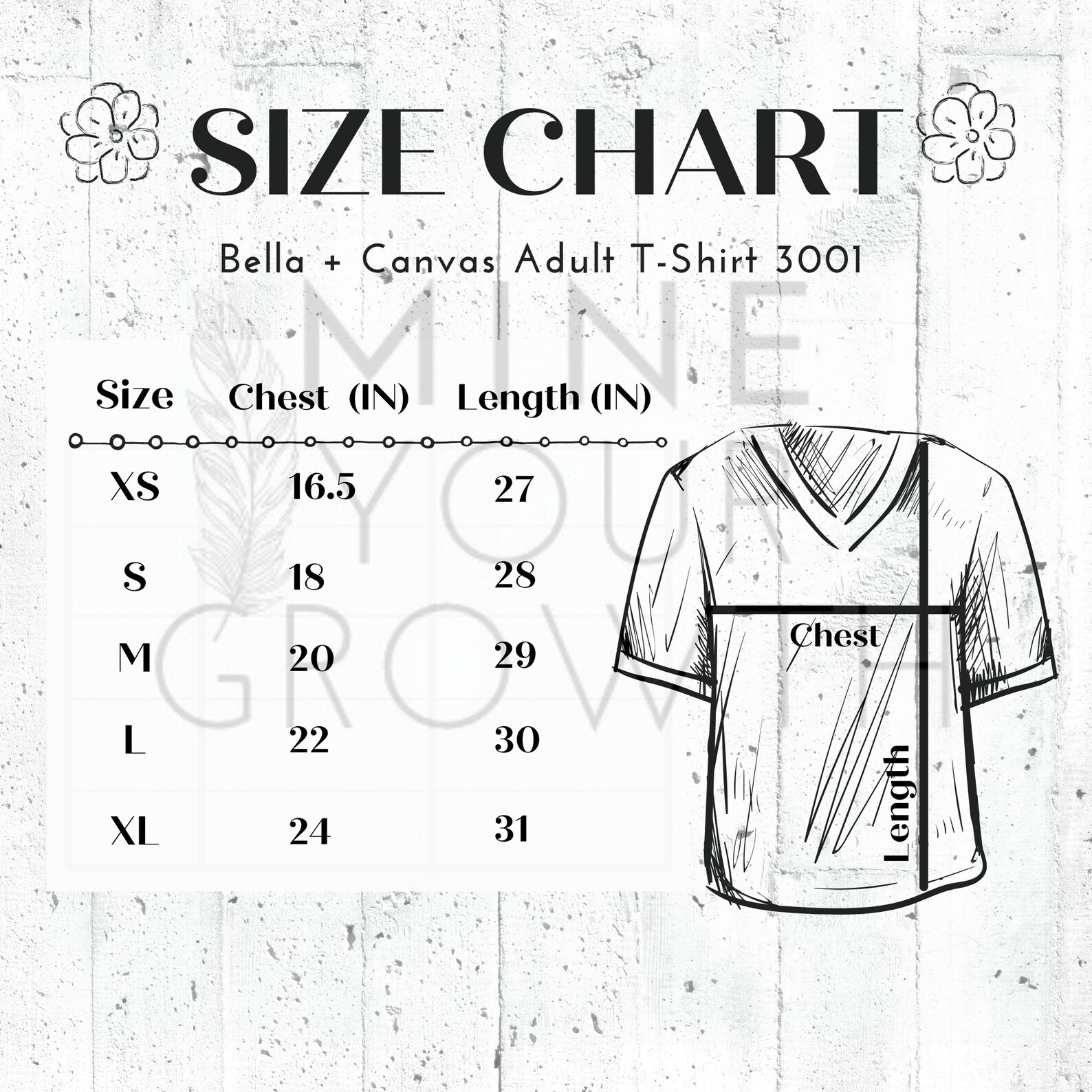 Bella Canvas 3001 Size Chart Unisex 3001 Size Chart BELLA | Etsy