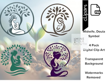 Sage-femme, Doula, Emblèmes de symboles de maternité, Logos, Accouchement, Grossesse, Arbre de vie de naissance, Soins prénatals de maternité Clip Art PNG Bundle