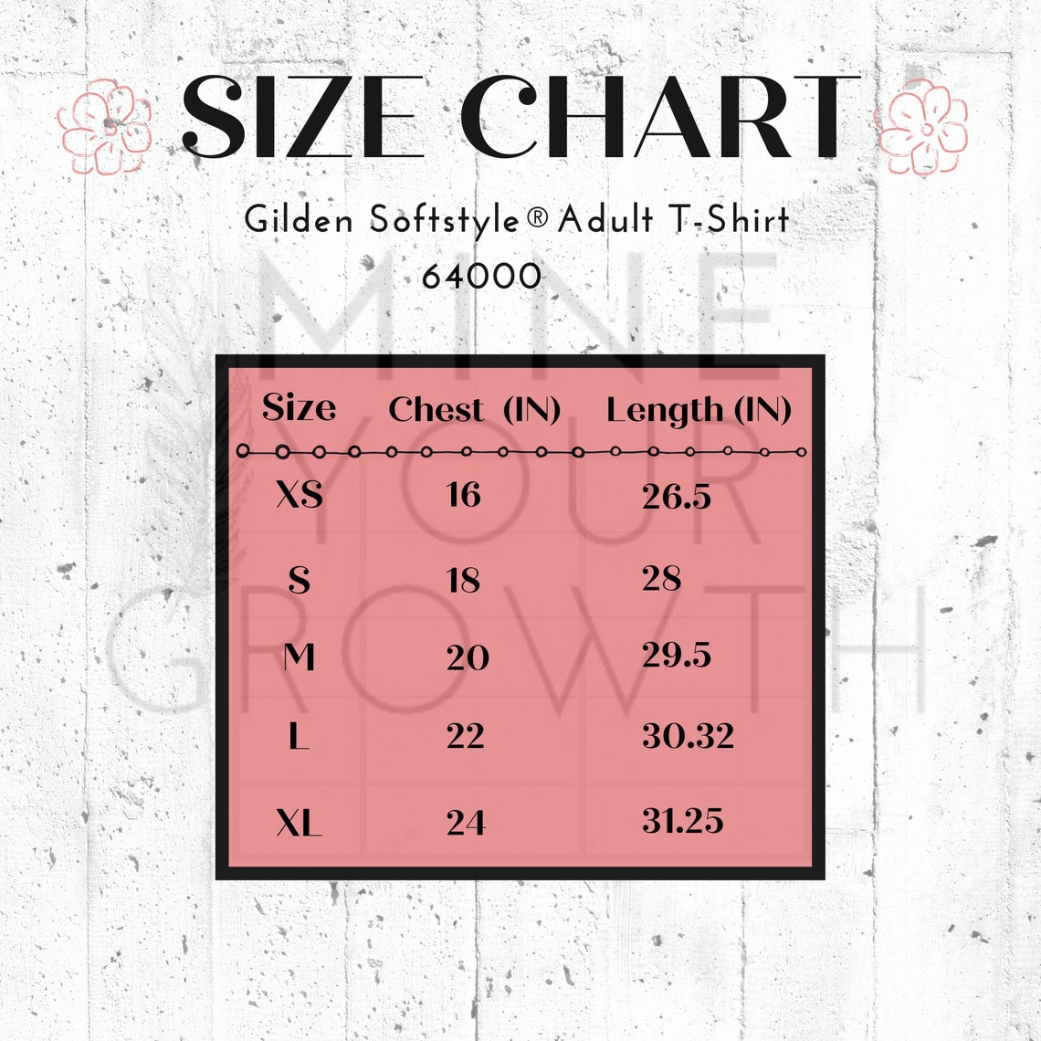 Gildan 64000 Size Chart Unisex Softstyle 64000 Size Chart Etsy Ireland