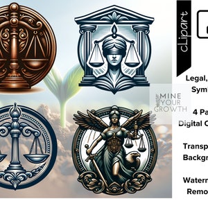 Legal, Lawyer, Lady Justice Symbols, Judicial, Attorney, Law School Graduate, Courtroom, Law Office Decor, Blind Justice Clip Art PNG Bundle