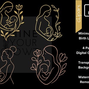 Mulher grávida minimalista e bebê PNG, Design de arte de linha de maternidade, Clipart de logotipo de doula-parteira, Silhueta de gravidez, Nascimento, Pacote de maternidade