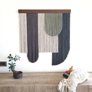 Large Macrame Wall Hanging: Boho Fiber Art Tapestry with Green Detail, Headboard