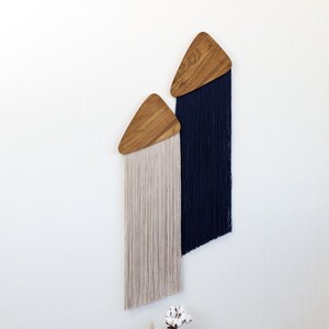 Duo Yarn Wall Hanging | Minimalist Macrame Wall Hanging | Narrow Wall Art | Mid Century Modern Fiber Art | Abstract Wall Decor | Tapestry