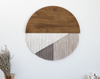 Large Round Fiber Art | Circular Art | Modern Macrame Wall Hanging | Boho Fiber Art | Earth Tone Wall Art | Wooden Round Tapestry | Yarn Art