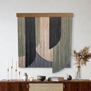 Large Sage Green Macrame Wall Hanging: Mid-Century Modern Fiber Art Wall Decor