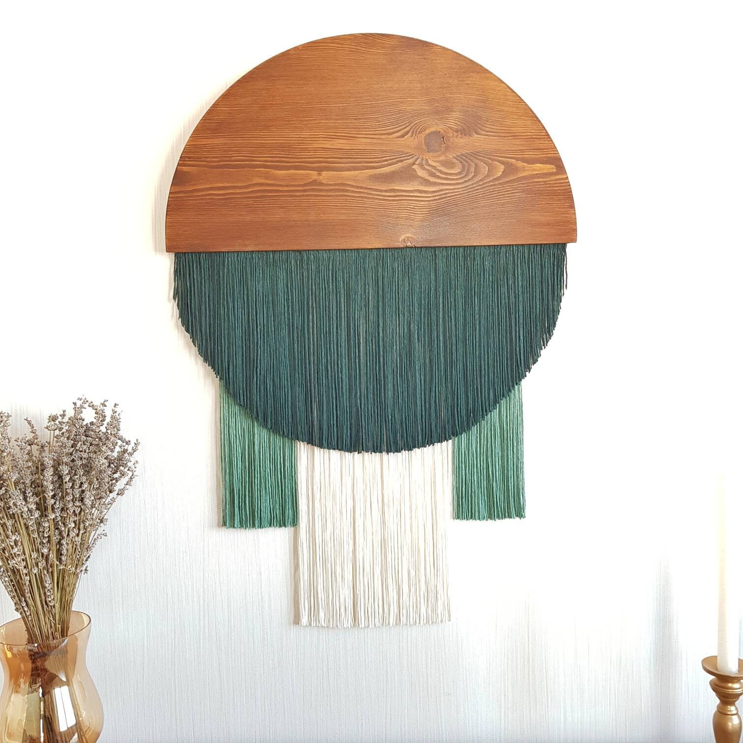 Large Round Fiber Art Wall Hanging Modern Macrame Green Etsy
