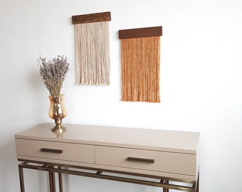 Beige Fiber Art Wall Hanging | Modern Macrame with Wood