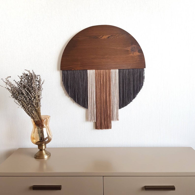 Boho Fiber Art Rope Art Wall Decor Round Fiber Wood Wall Etsy