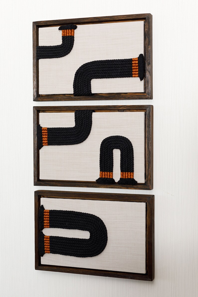 3 Frame Rope Wall Art Framed Fiber Art Minimalist Abstract Etsy