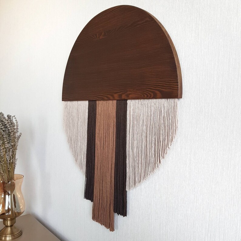 Round Fiber Art Wall Hanging Wood Wall Art Textile Wall Etsy
