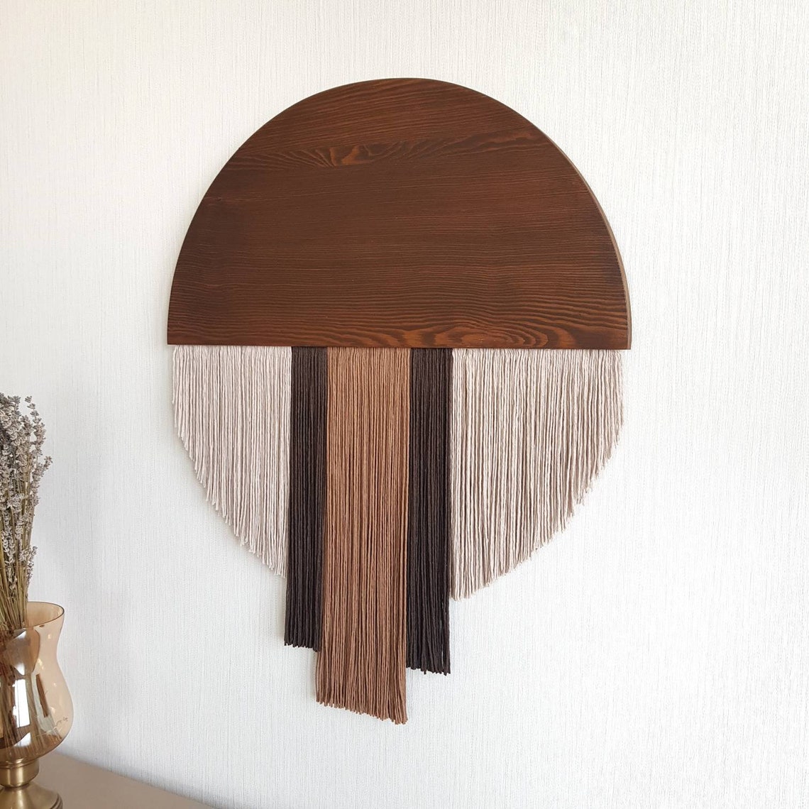 Round Fiber Art Wall Hanging Wood Wall Art Textile Wall Etsy Australia