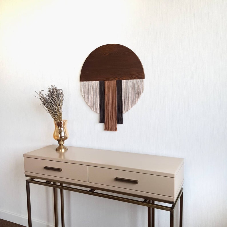 Round Fiber Art Wall Hanging Wood Wall Art Textile Wall Etsy