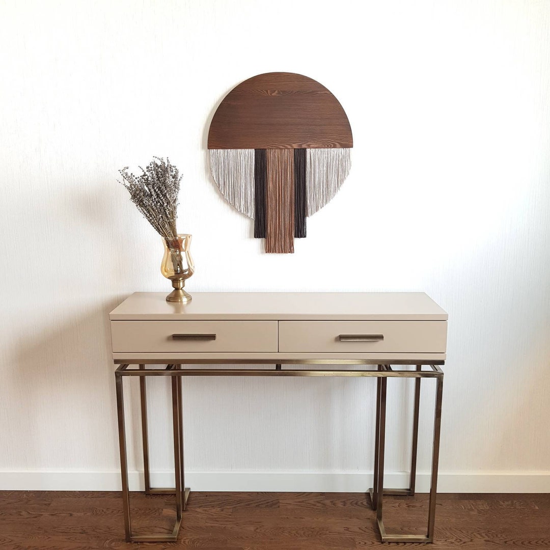 Round Fiber Art Wall Hanging Wood Wall Art Textile Wall Art Fiber Wall