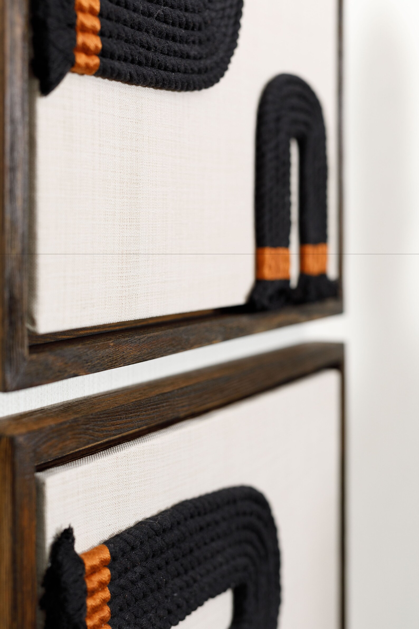 Framed Fiber Art Set: Black Rope, Wood Floating Frame - Etsy